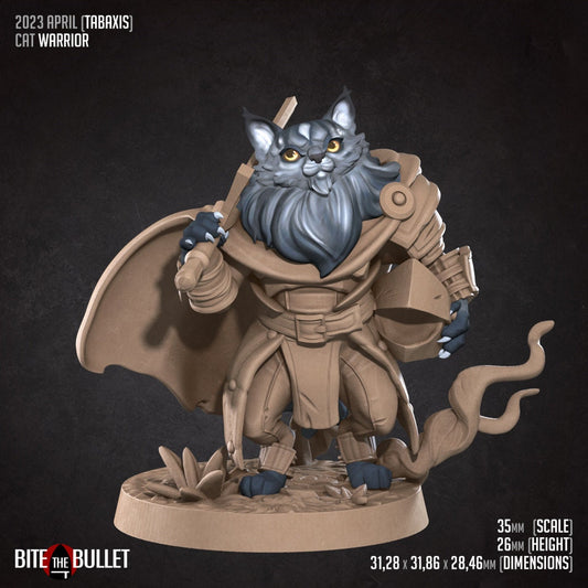 Cat Warrior | TABLETOP SCALE | TTRPG Miniature | Bite the Bullet | Unpainted, Unplated Resin 8k