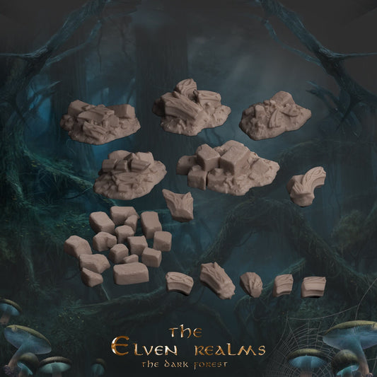 Elven Piles of Rubble and Small Pieces | D&D TTRPG Playable 3D Printed Building | The Mines