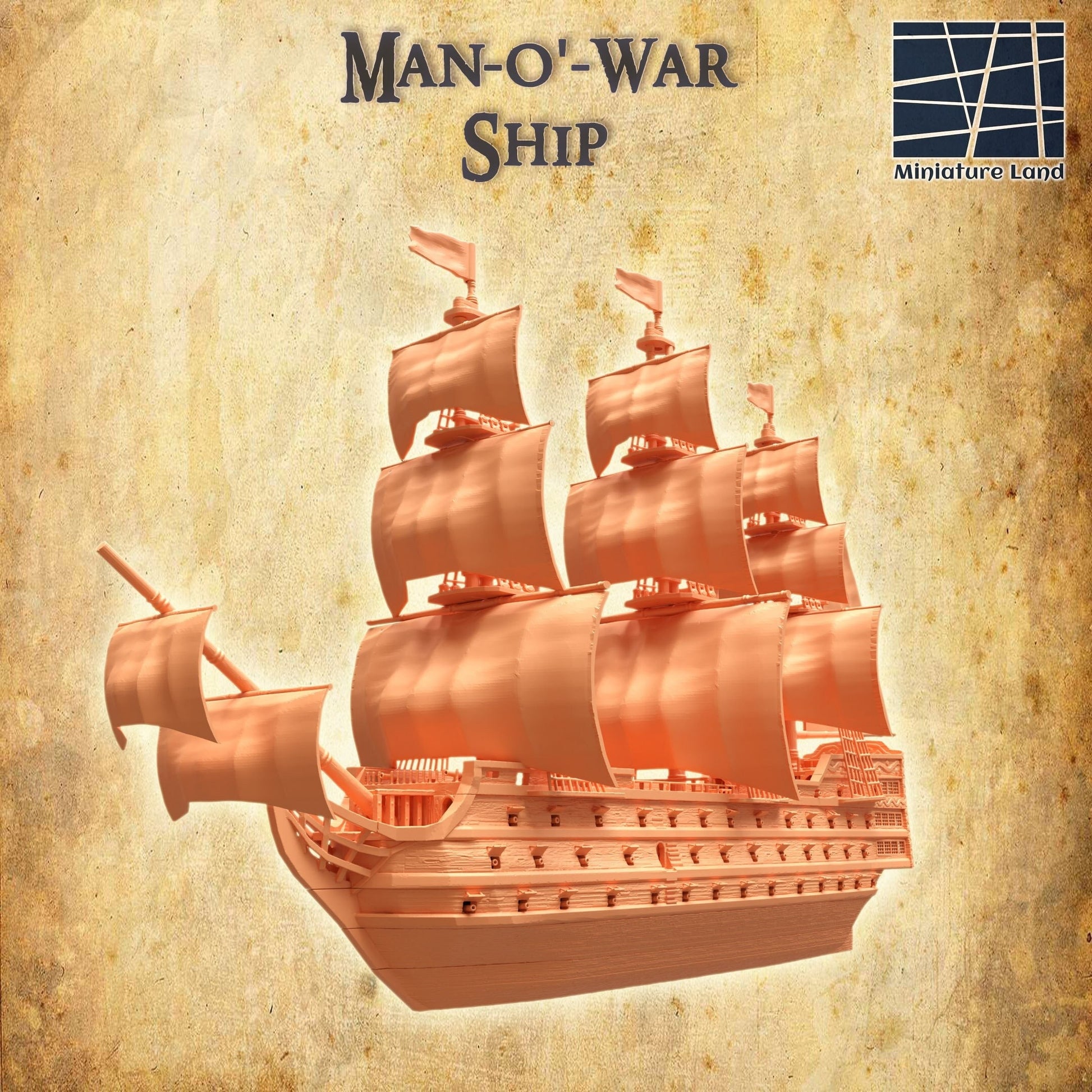 Man-of-War Ship | D&D TTRPG Playable 3D Printed Building | MiniatureLand
