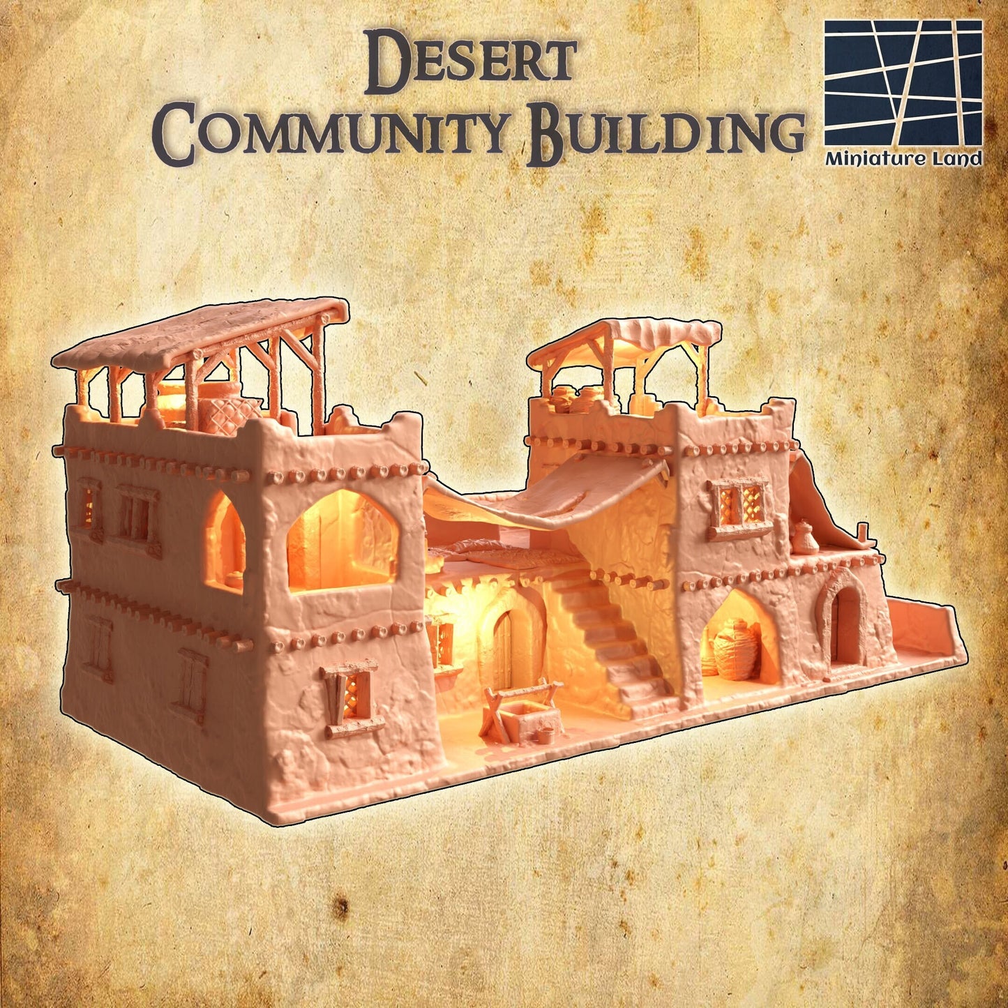 Desert Community Building | D&D TTRPG Playable 3D Printed Building | MiniatureLand