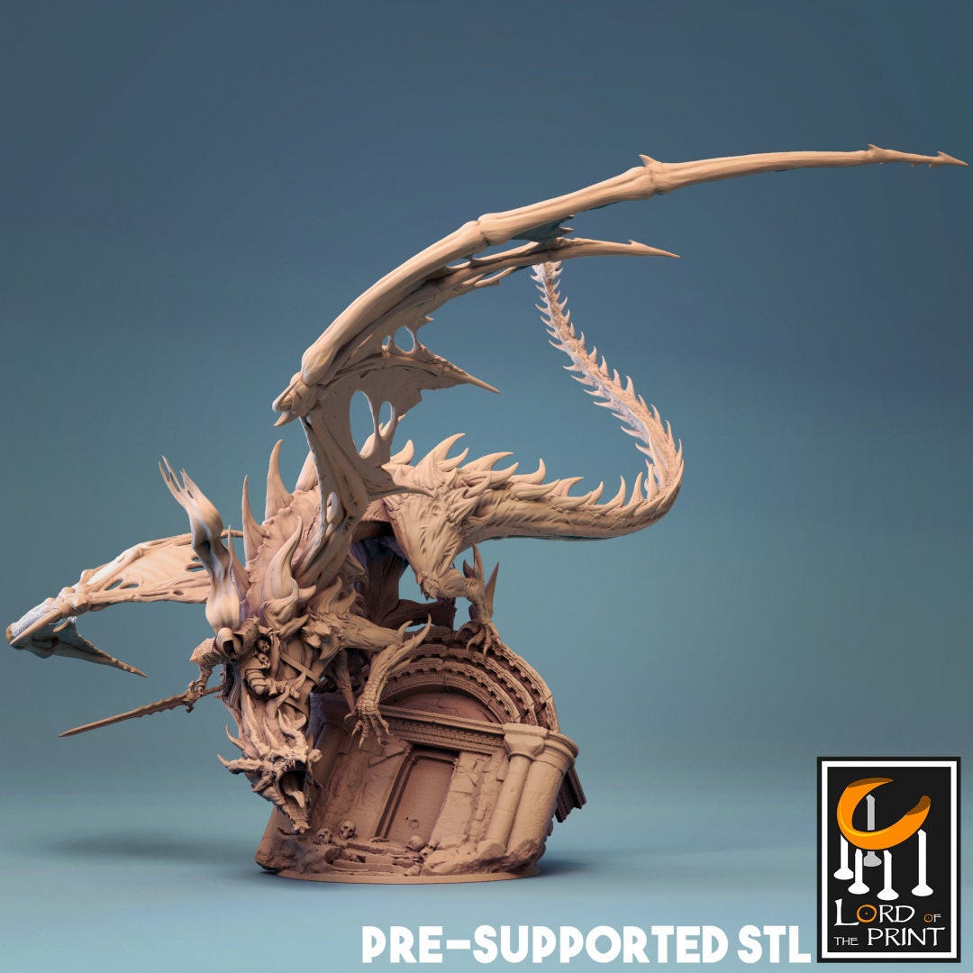Cursed Dragon with Rider | TABLETOP SCALE | D&D TTRPG Dragon Miniature | Rescale Miniatures