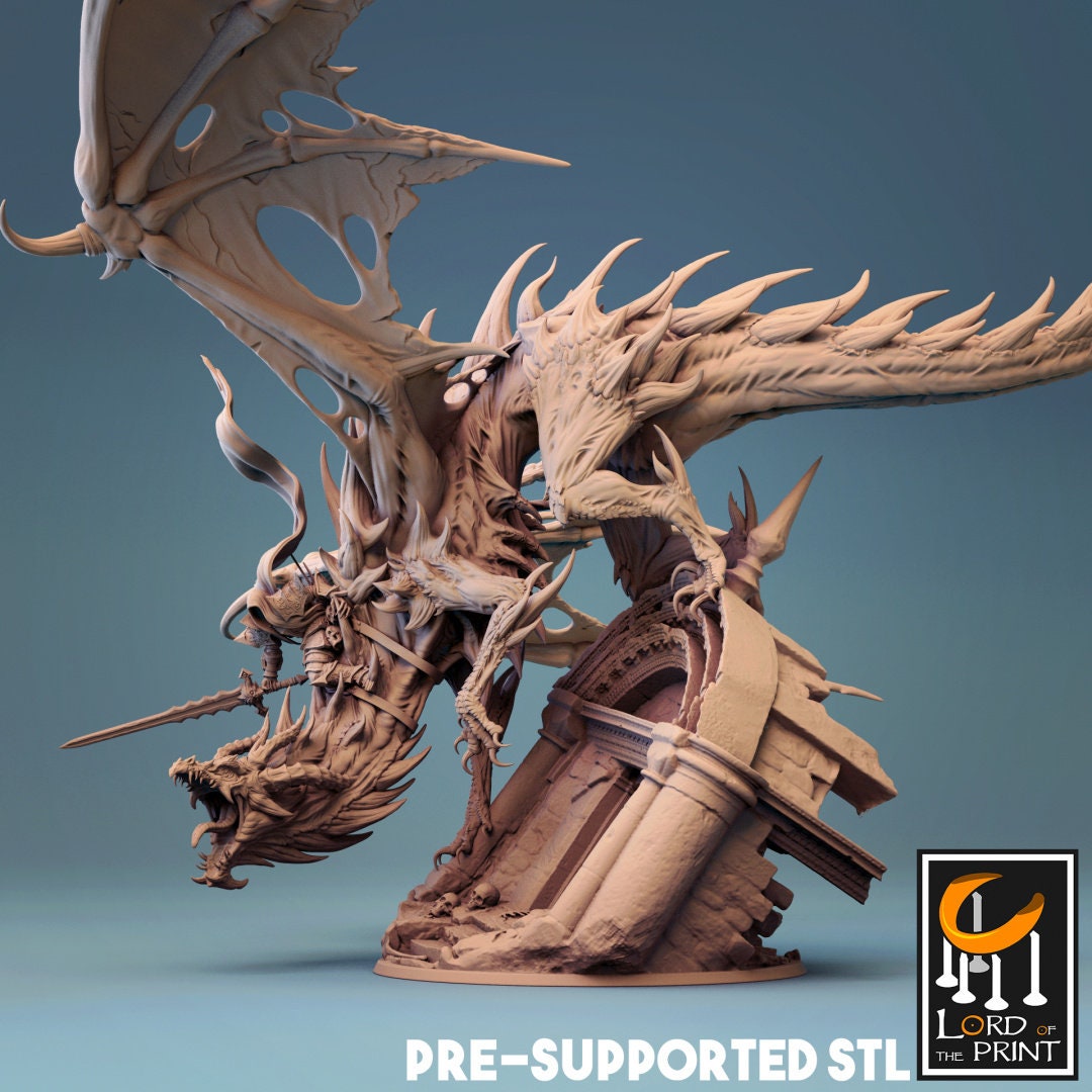 Cursed Dragon with Rider | TABLETOP SCALE | D&D TTRPG Dragon Miniature | Rescale Miniatures