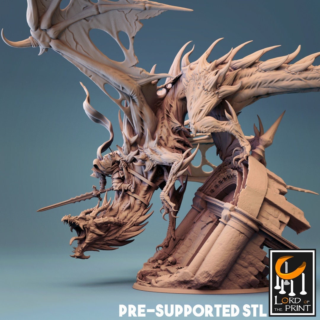 Cursed Dragon with Rider | TABLETOP SCALE | D&D TTRPG Dragon Miniature | Rescale Miniatures