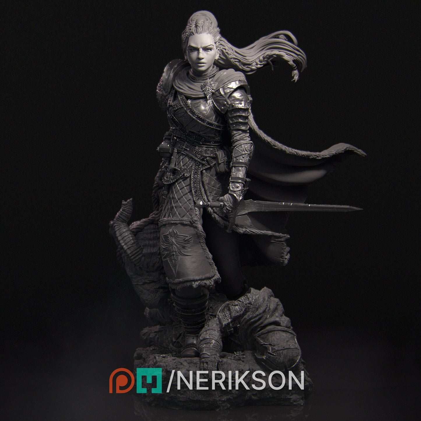Kalia the Monster Hunter | Tabletop Gaming Mini or Display Figure | D&D TTRPG Fantasy Miniature | Nerikson