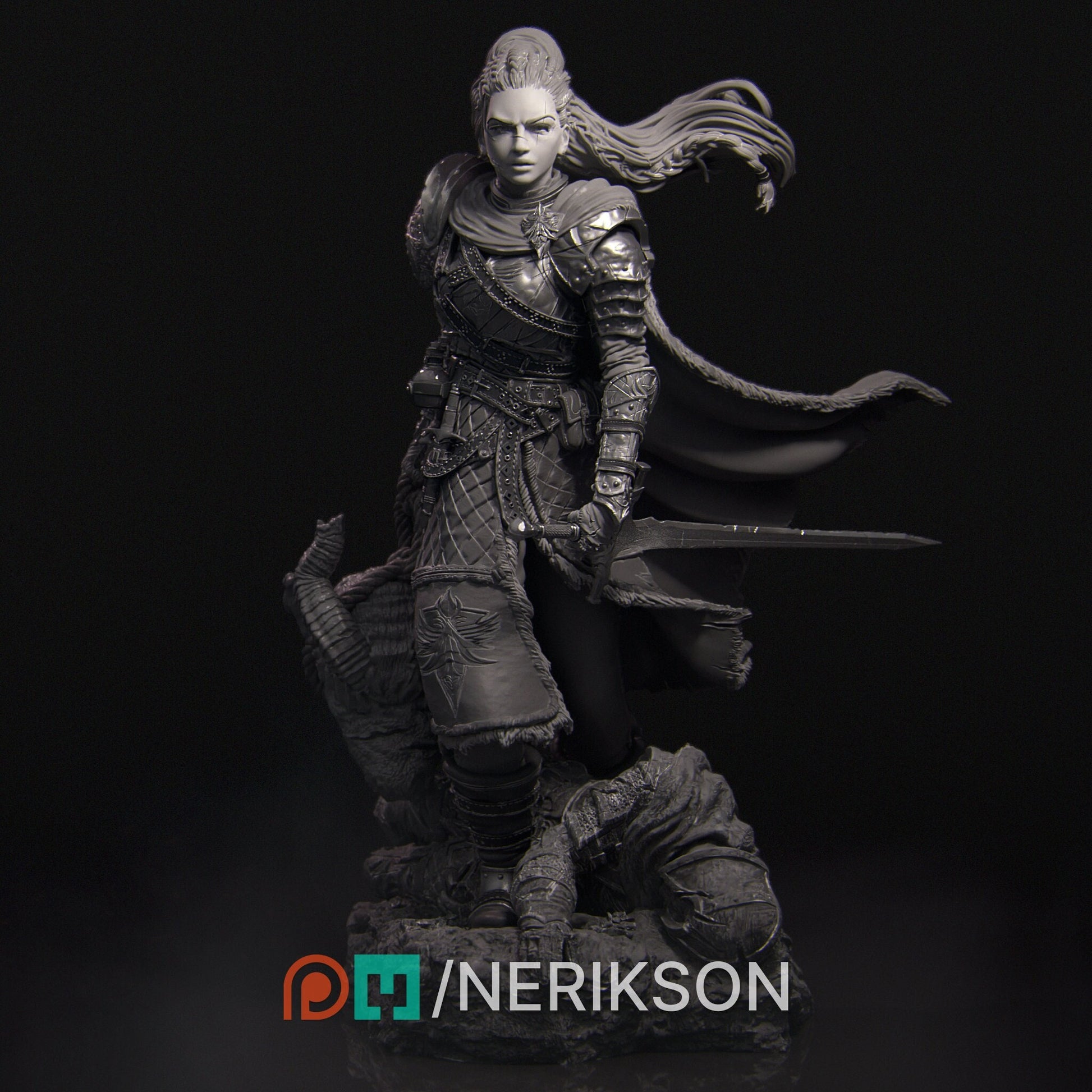 Kalia the Monster Hunter | Tabletop Gaming Mini or Display Figure | D&D TTRPG Fantasy Miniature | Nerikson