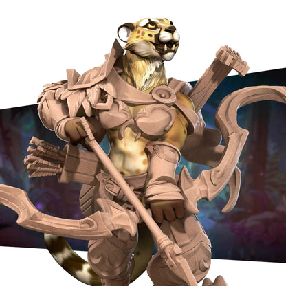 Tabaxi Battle Bard Archer | TABLETOP SCALE | TTRPG Miniature | Bite the Bullet | Unpainted, Unplated Resin 8k