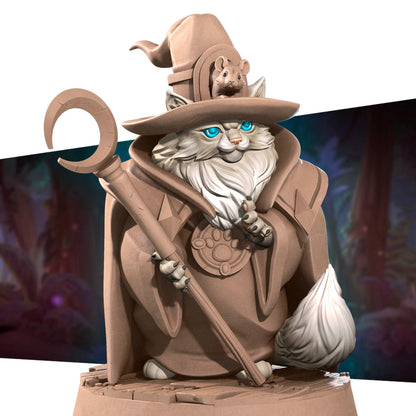 Cat Wizard | TABLETOP SCALE | TTRPG Miniature | Bite the Bullet | Unpainted, Unplated Resin 8k