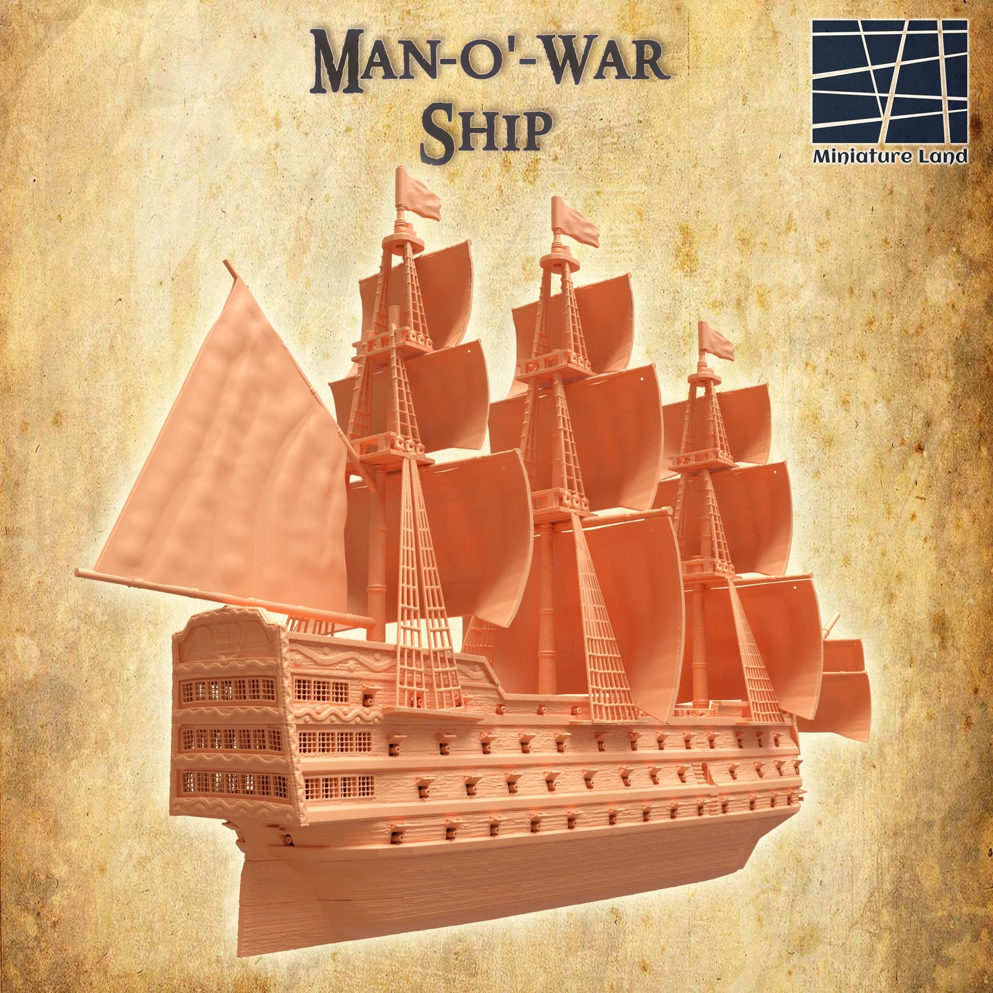 Man-of-War Ship | D&D TTRPG Playable 3D Printed Building | MiniatureLand