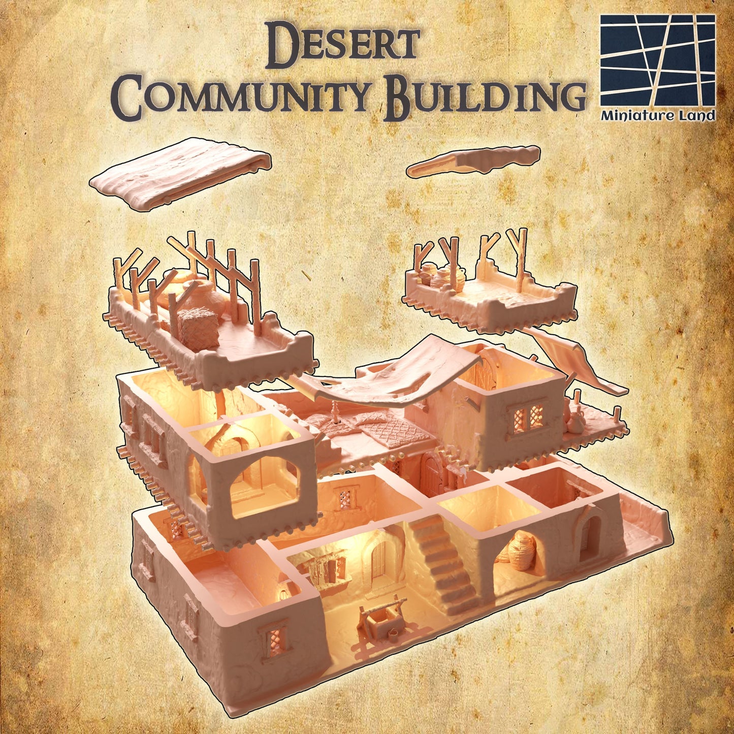 Desert Community Building | D&D TTRPG Playable 3D Printed Building | MiniatureLand
