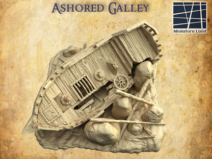 Ashored Galley | D&D TTRPG Playable 3D Printed Building Terrain Scenery | MiniatureLand