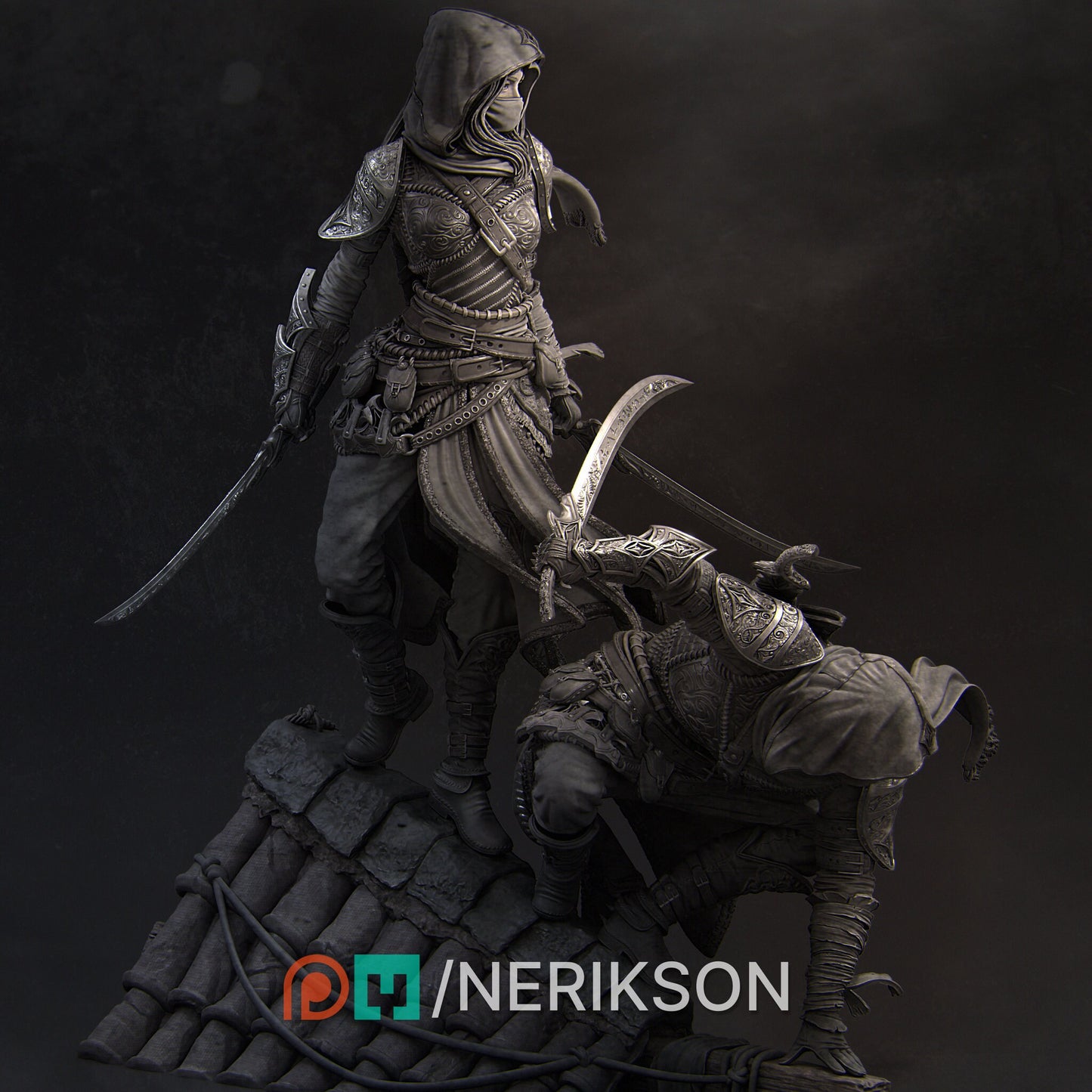 Artemisia and Nasir the Unseen Blades | Garage Resin Kit Statue | D&D TTRPG Fantasy Miniature | Nerikson