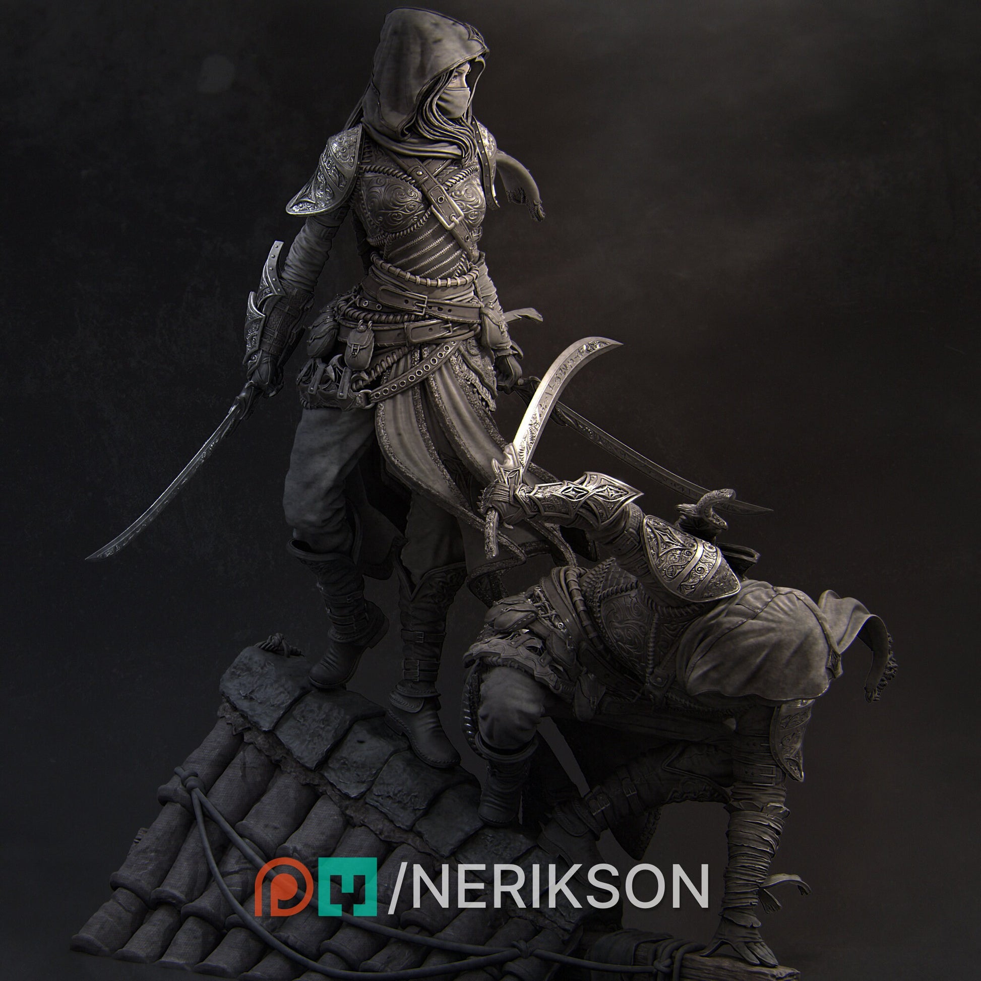 Artemisia and Nasir the Unseen Blades | Garage Resin Kit Statue | D&D TTRPG Fantasy Miniature | Nerikson