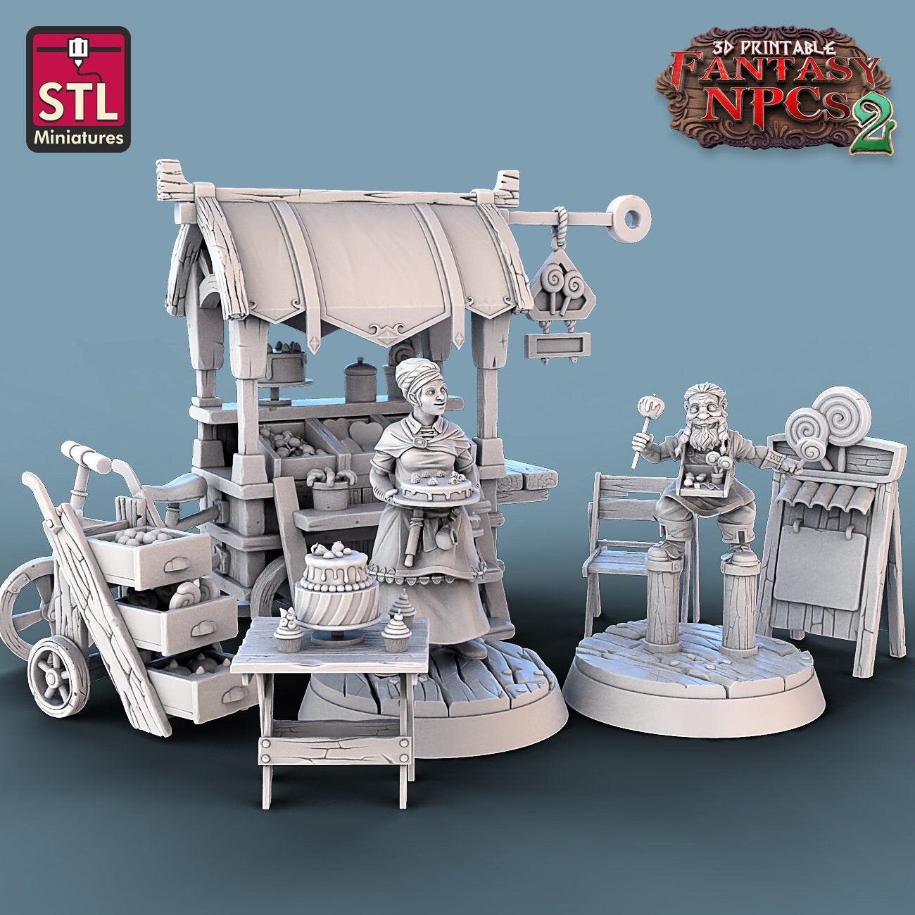 Candy Seller NPC Set | Tabletop Scale | D&D TTRPG Miniature | STL Miniatures