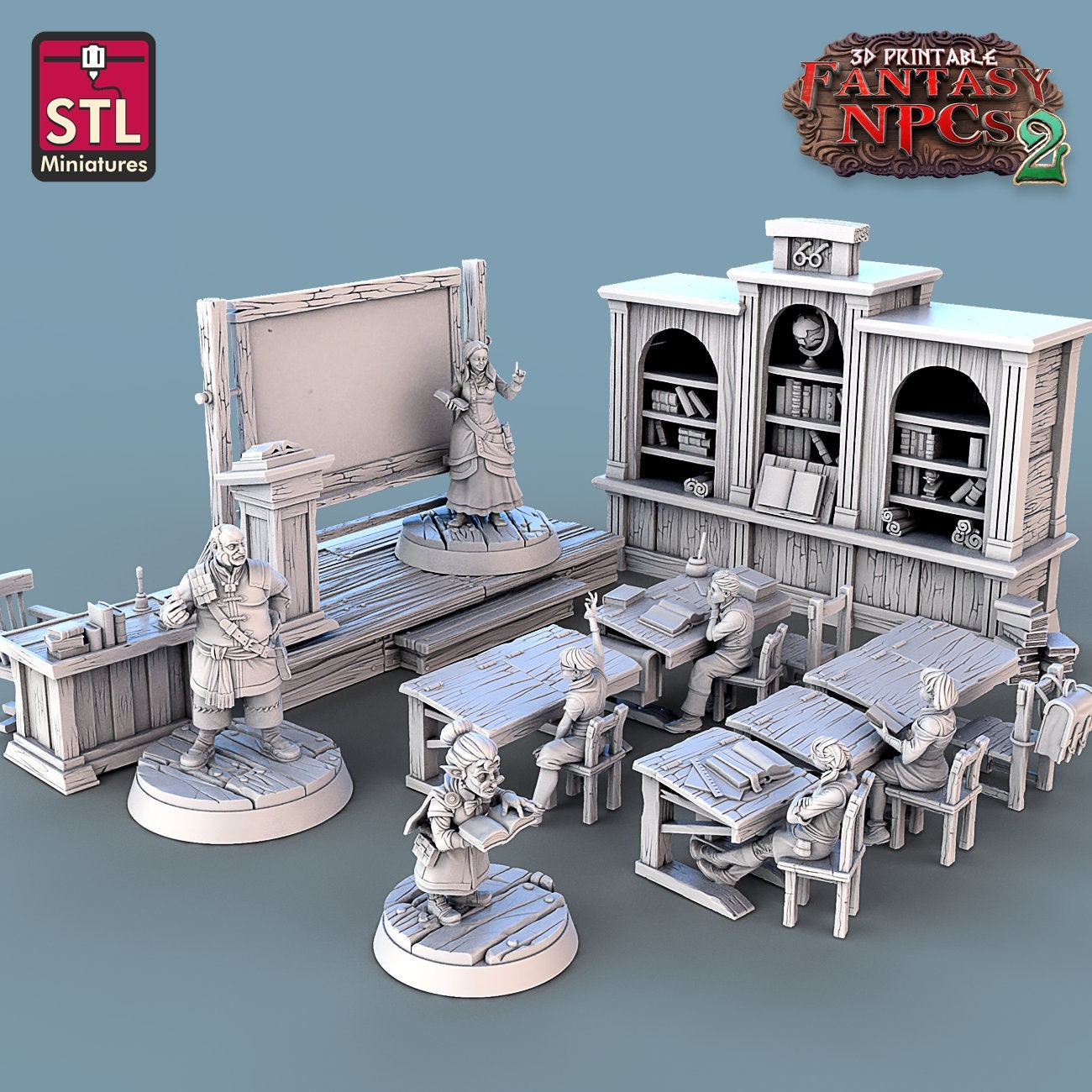 Classroom NPC Set | Tabletop Scale | D&D TTRPG Miniature | STL Miniatures