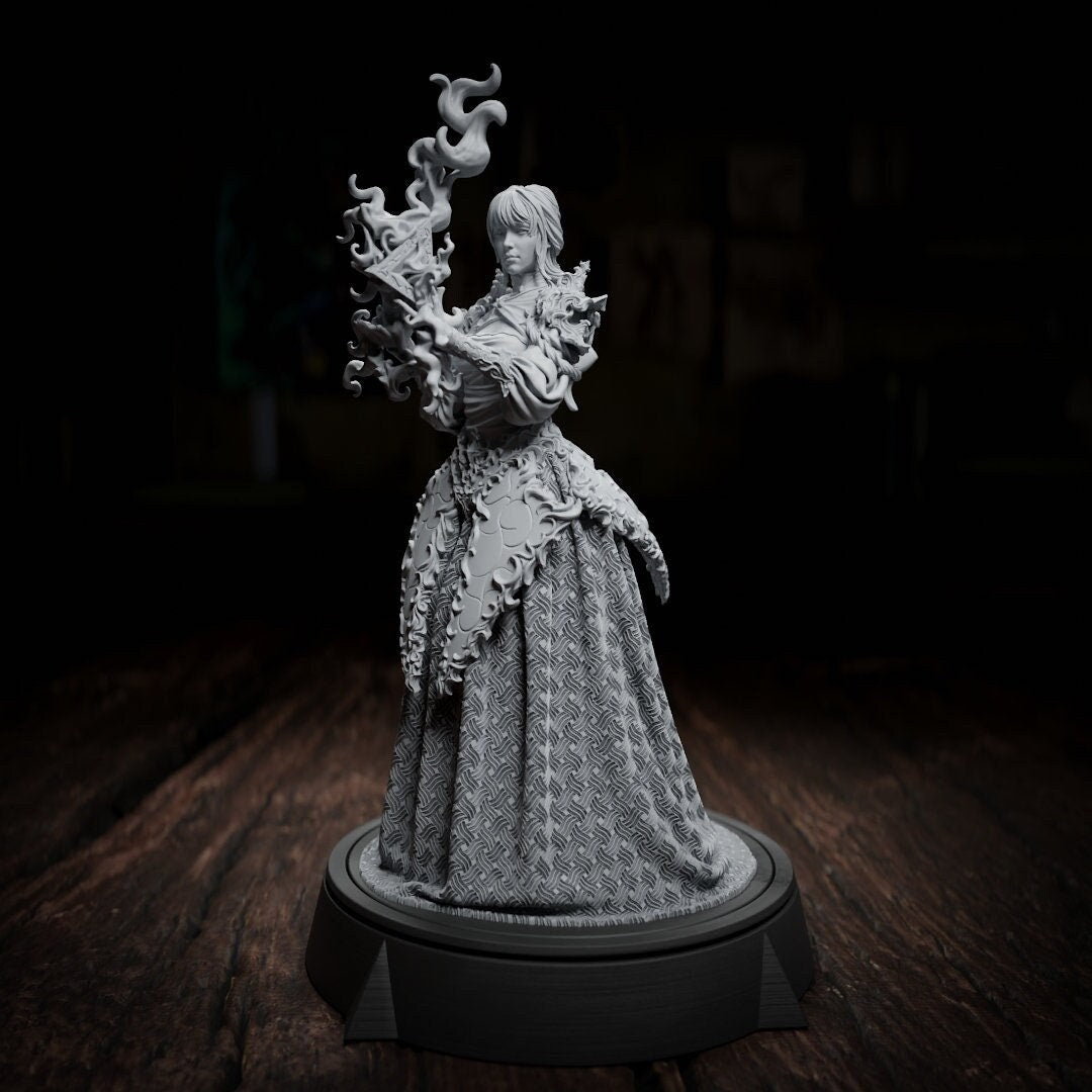 Lorena Jenn, Fire Mage Sorcerer Wizard | Tabletop or Display Scale | TTRPG D&D Miniature | Cripta Studios