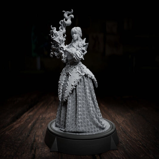Lorena Jenn, Fire Mage Sorcerer Wizard | Tabletop or Display Scale | TTRPG D&D Miniature | Cripta Studios
