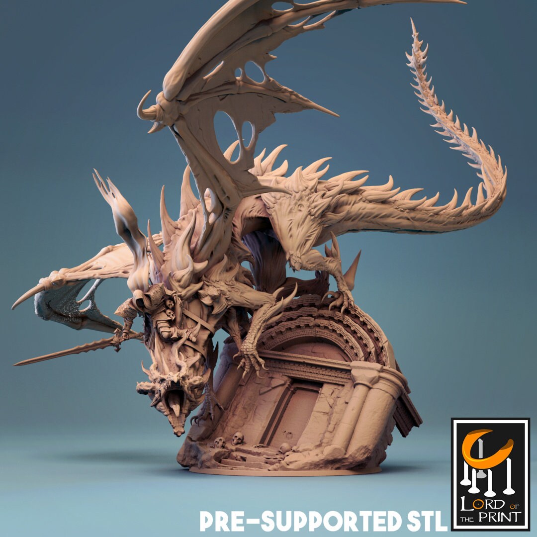 Cursed Dragon with Rider | TABLETOP SCALE | D&D TTRPG Dragon Miniature | Rescale Miniatures