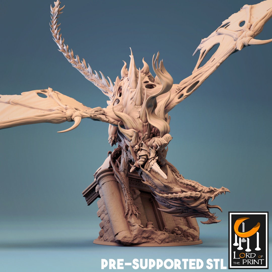 Cursed Dragon with Rider | TABLETOP SCALE | D&D TTRPG Dragon Miniature | Rescale Miniatures