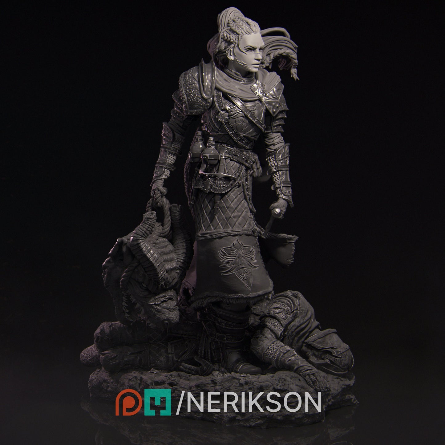 Kalia the Monster Hunter | Tabletop Gaming Mini or Display Figure | D&D TTRPG Fantasy Miniature | Nerikson