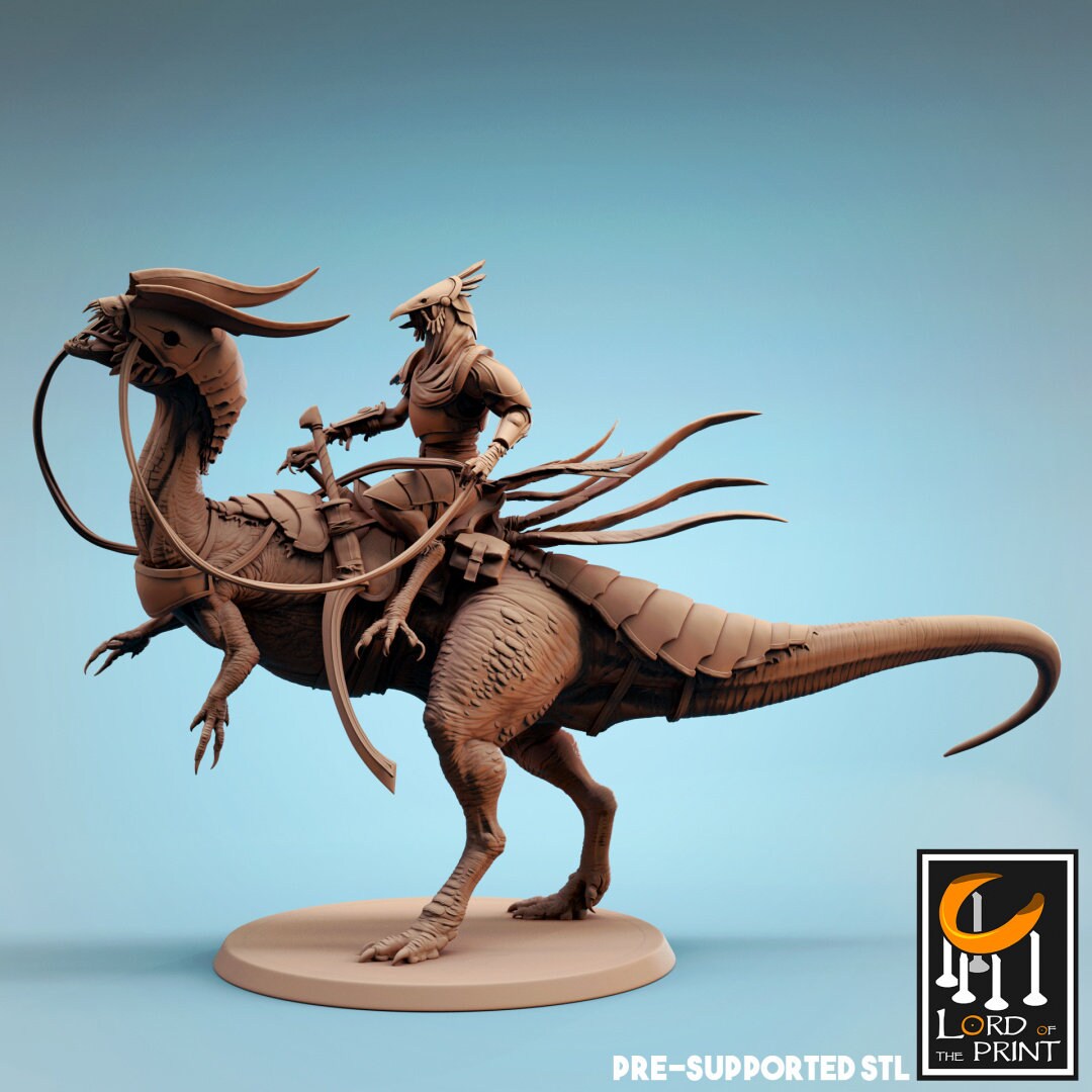 Dilophosaurus Cavalry | TABLETOP SCALE | TTRPG Monster Dinosaur Miniature | Rescale Miniatures