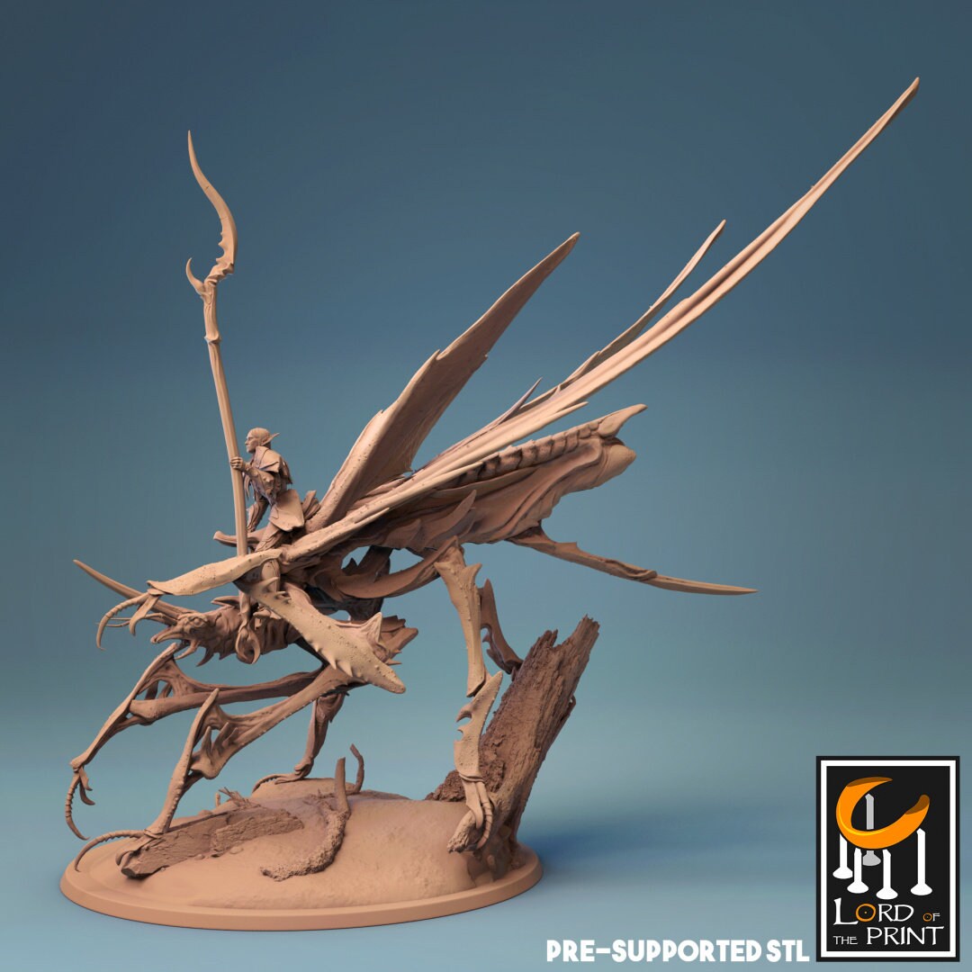 Elf Warriors, Dragonfly Cavalry | TABLETOP SCALE | TTRPG Warband Miniature | Rescale Miniatures