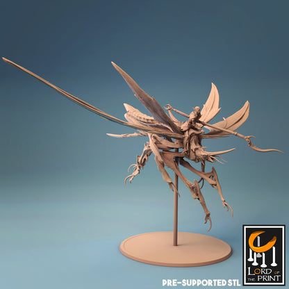 Elf Warriors, Dragonfly Cavalry | TABLETOP SCALE | TTRPG Warband Miniature | Rescale Miniatures