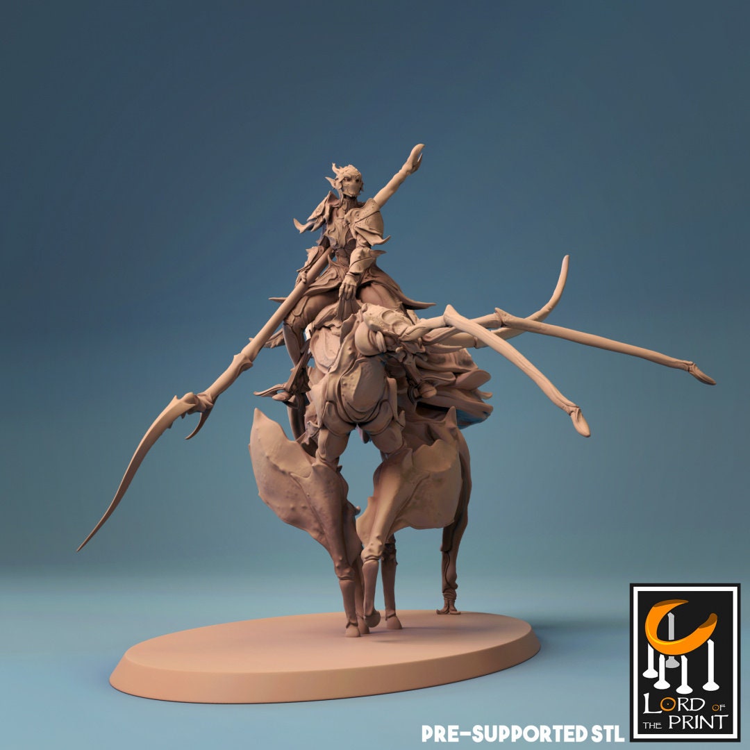 Elf Warriors, Leaf Walker Cavalry | TABLETOP SCALE | TTRPG Warband Miniature | Rescale Miniatures