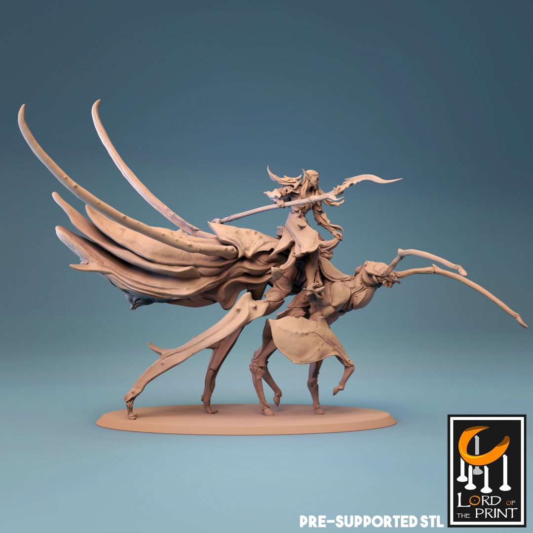 Elf Warriors, Leaf Walker Cavalry | TABLETOP SCALE | TTRPG Warband Miniature | Rescale Miniatures