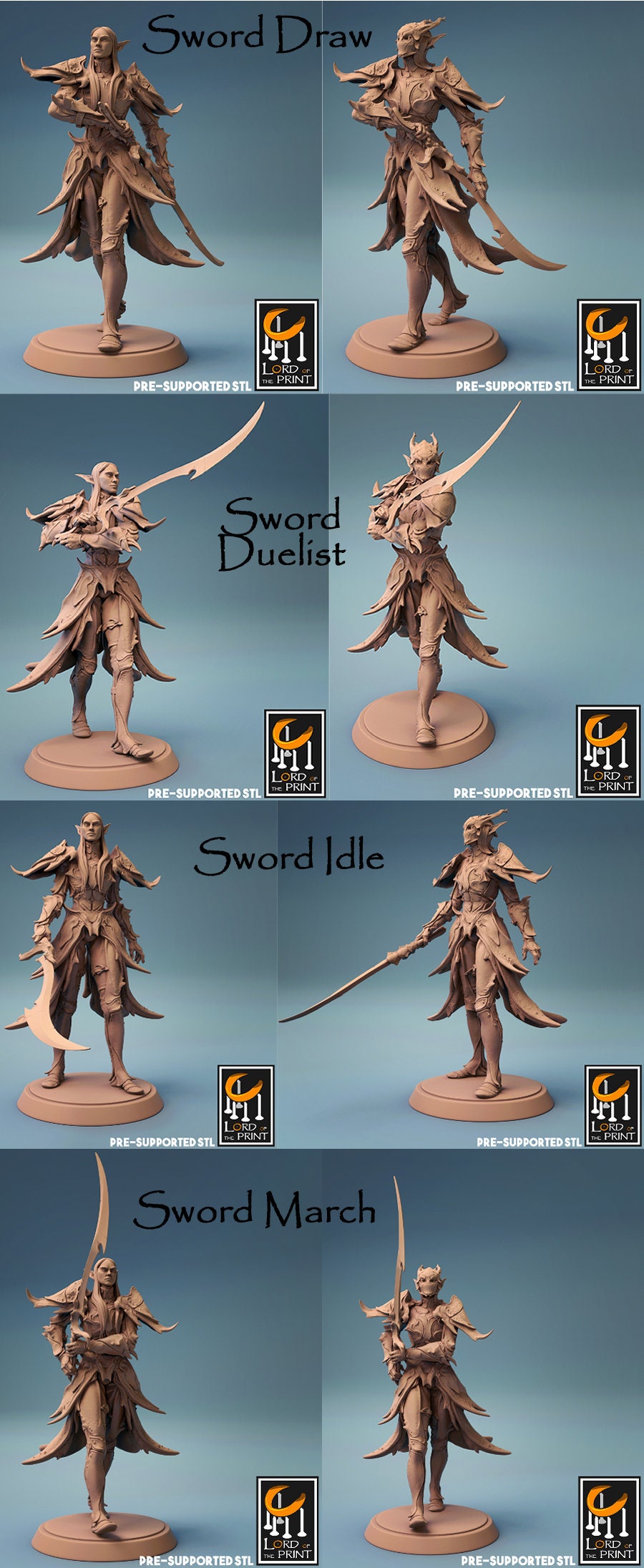 Elf Warriors | TABLETOP SCALE | TTRPG Warband Miniature | Rescale Miniatures