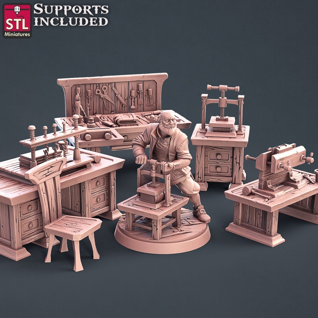 Bookbinder NPC Set | Tabletop Scale | D&D TTRPG Miniature | STL Miniatures
