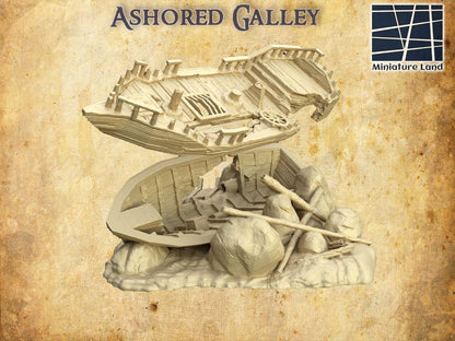 Ashored Galley | D&D TTRPG Playable 3D Printed Building Terrain Scenery | MiniatureLand