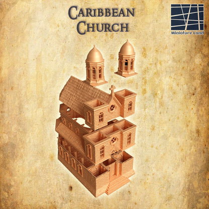 Caribbean Church | D&D TTRPG Playable 3D Printed Building Terrain Scenery | MiniatureLand