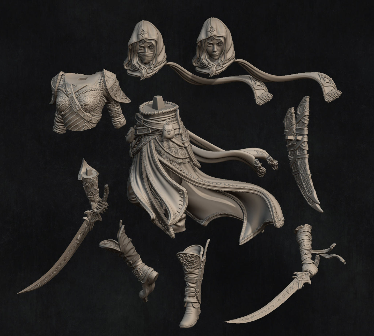 Artemisia and Nasir the Unseen Blades | Garage Resin Kit Statue | D&D TTRPG Fantasy Miniature | Nerikson