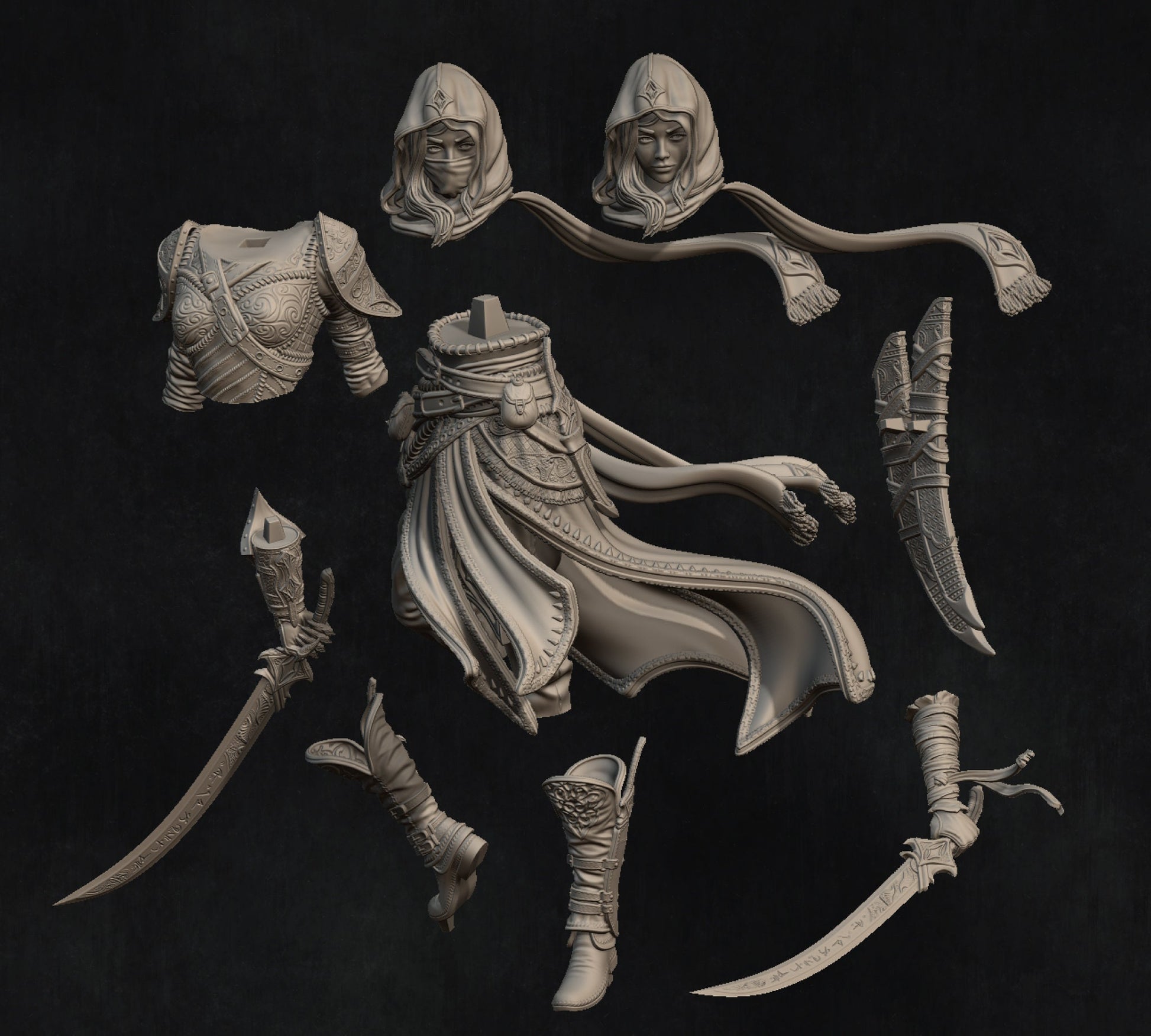 Artemisia and Nasir the Unseen Blades | Garage Resin Kit Statue | D&D TTRPG Fantasy Miniature | Nerikson