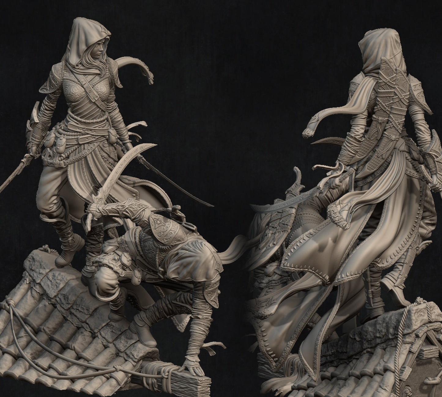 Artemisia and Nasir the Unseen Blades | Garage Resin Kit Statue | D&D TTRPG Fantasy Miniature | Nerikson