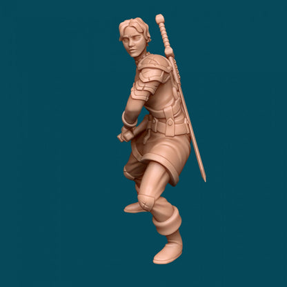 Ginny a Young Swordswoman | D&D TTRPG Miniature | Awkward Penguin Minis