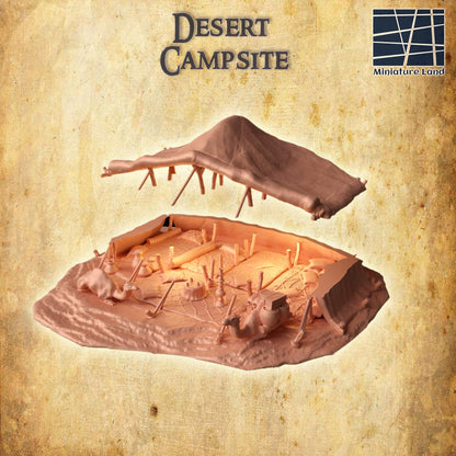 Desert Campsite | D&D TTRPG Playable 3D Printed Building Terrain Scenery | MiniatureLand
