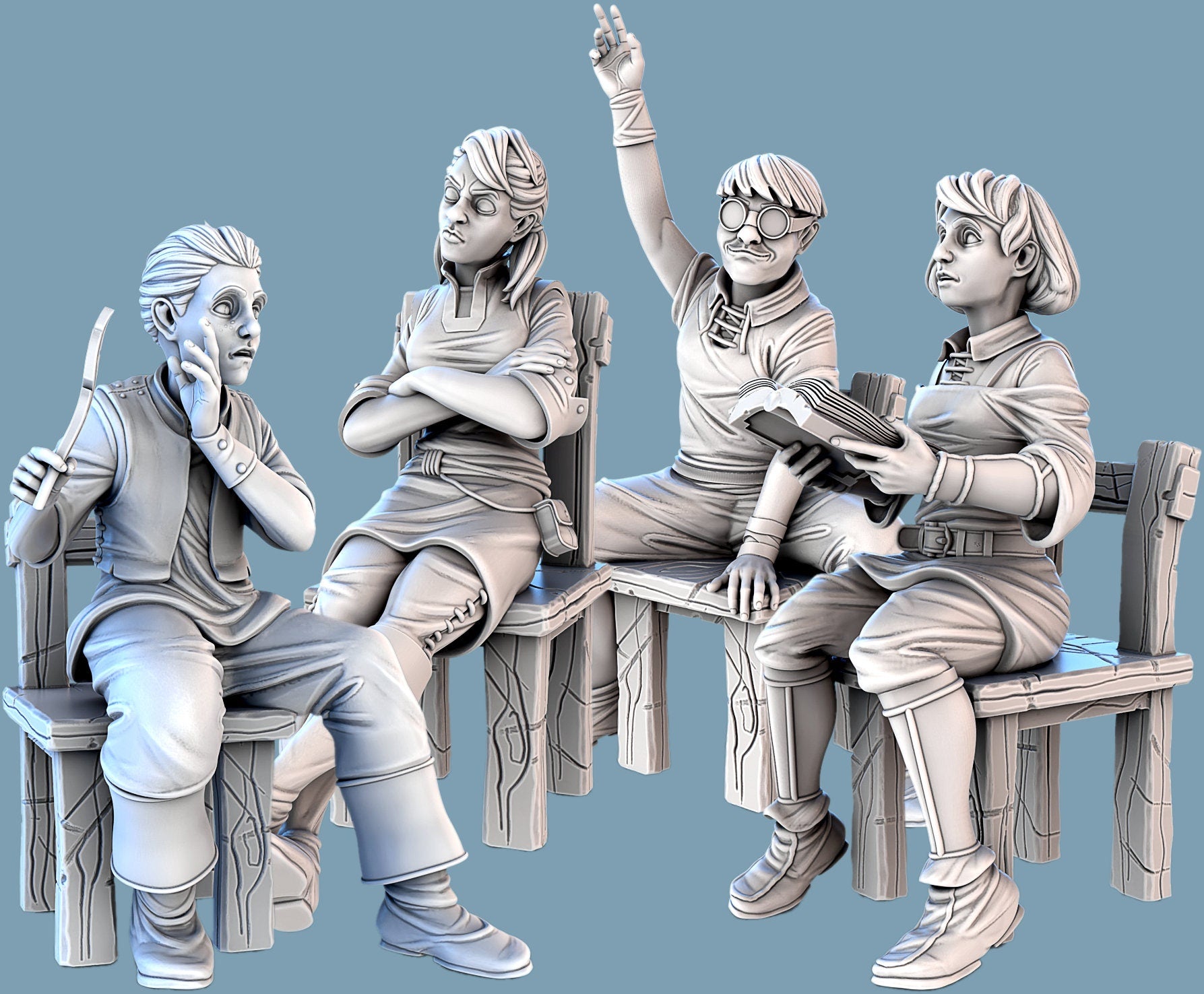 Classroom NPC Set | Tabletop Scale | D&D TTRPG Miniature | STL Miniatures