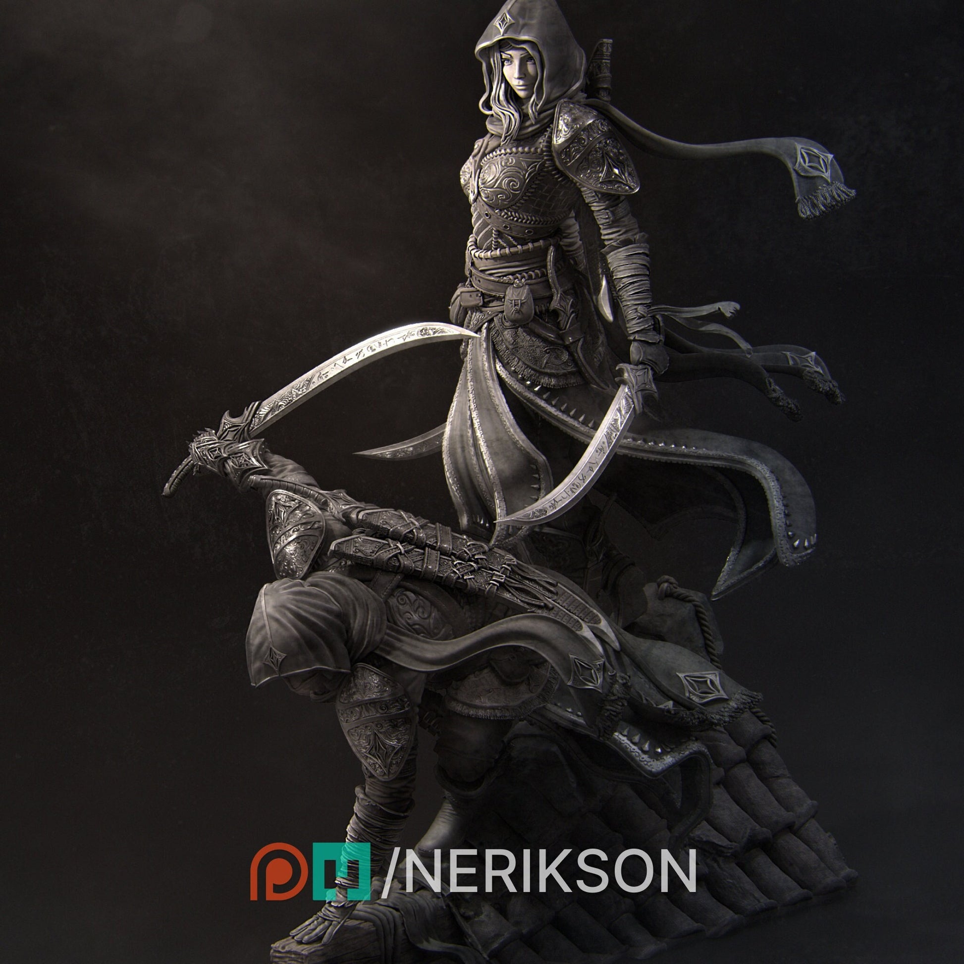 Artemisia and Nasir the Unseen Blades | Garage Resin Kit Statue | D&D TTRPG Fantasy Miniature | Nerikson