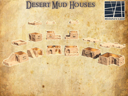 Desert Mud Houses | D&D TTRPG Playable 3D Printed Building Terrain Scenery | MiniatureLand