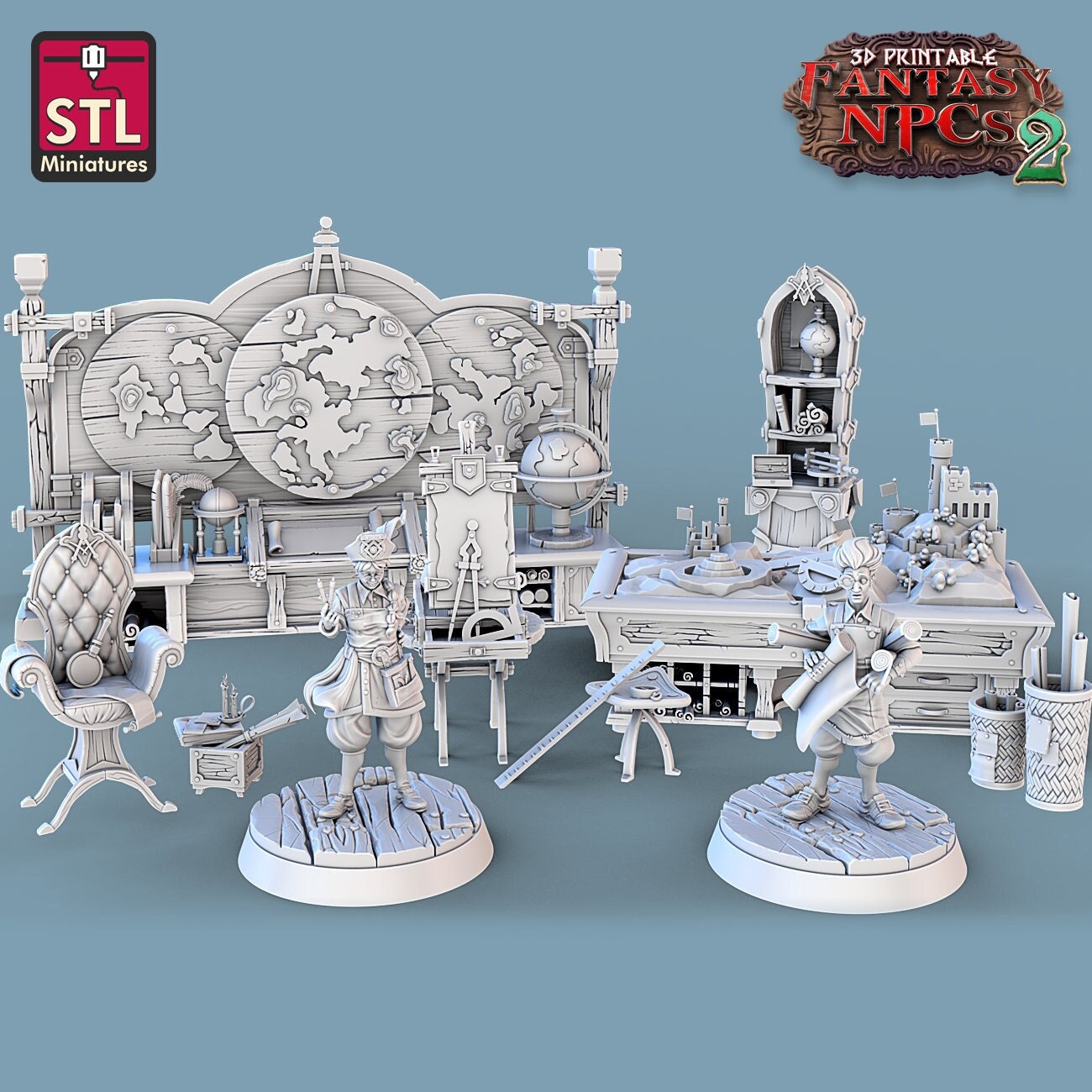 Cartographer's NPC Set | Tabletop Scale | D&D TTRPG Miniature | STL Miniatures