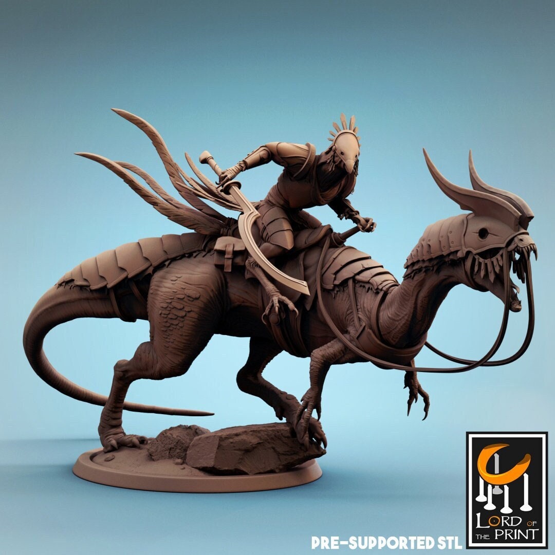 Dilophosaurus Cavalry | TABLETOP SCALE | TTRPG Monster Dinosaur Miniature | Rescale Miniatures