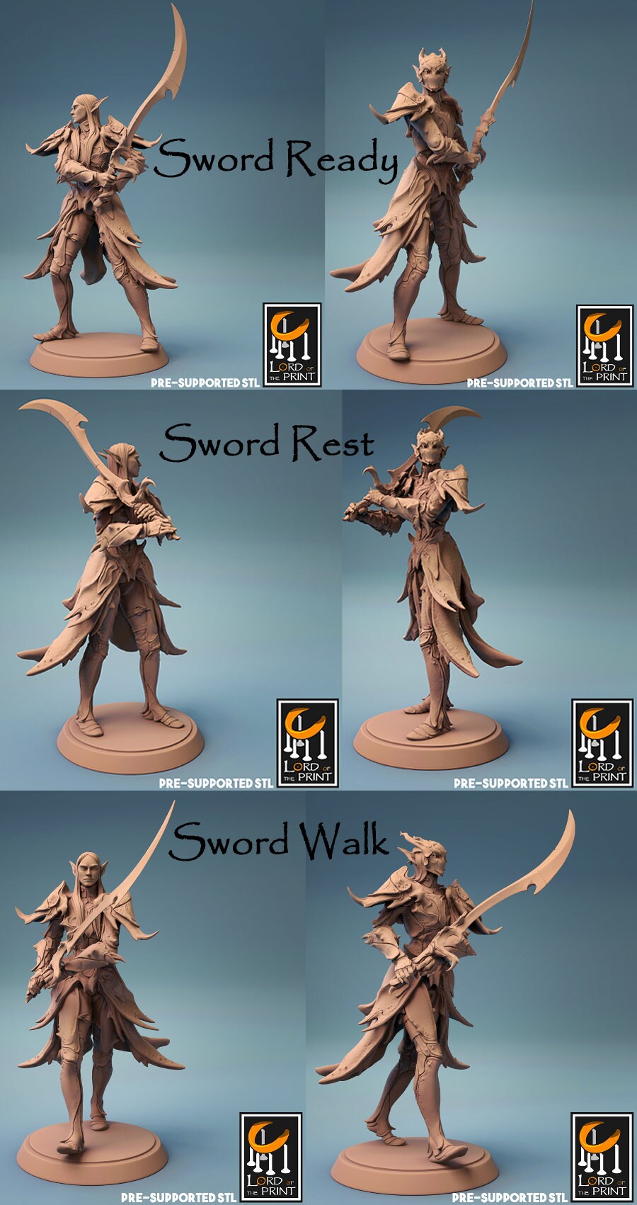 Elf Warriors | TABLETOP SCALE | TTRPG Warband Miniature | Rescale Miniatures