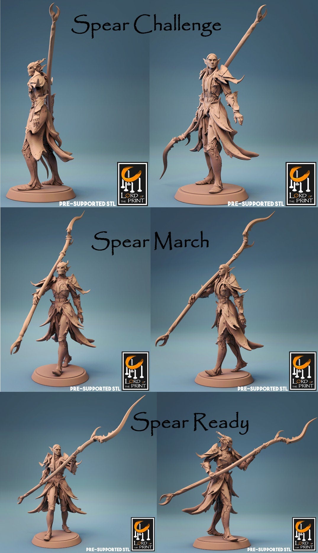Elf Warriors | TABLETOP SCALE | TTRPG Warband Miniature | Rescale Miniatures