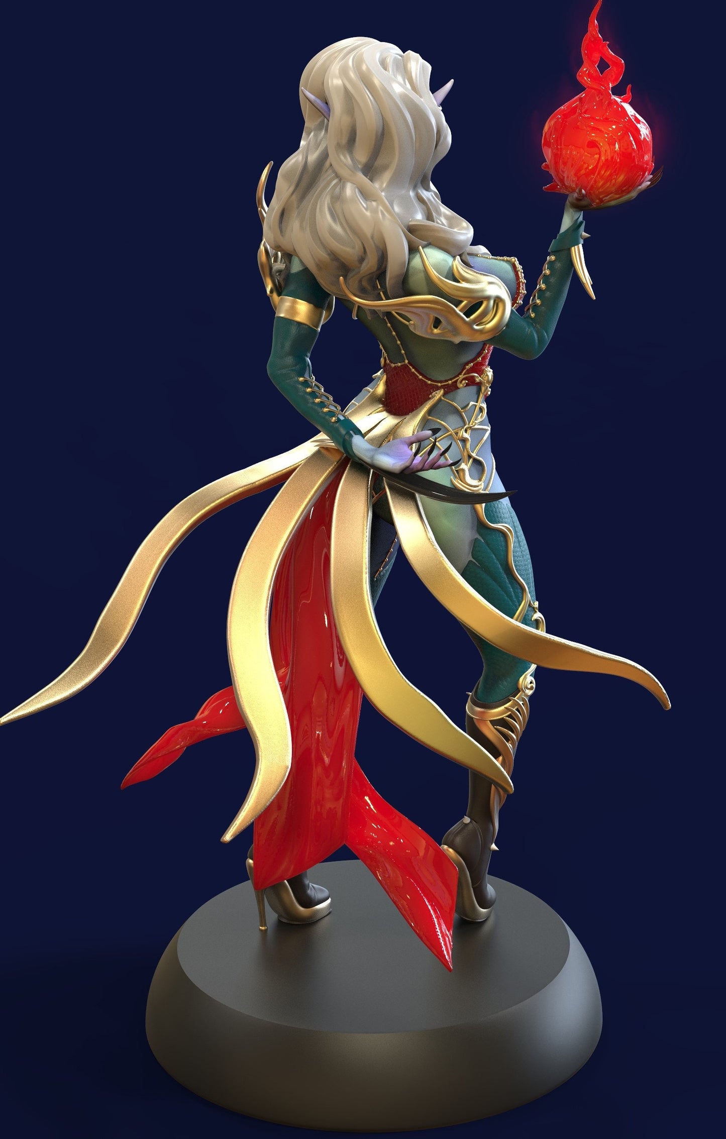 Dark Elf Wizard miniature from Tattles Told 3D, tabletop scale TTRPG figure, detailed dark elf character for gaming and miniatures collection.