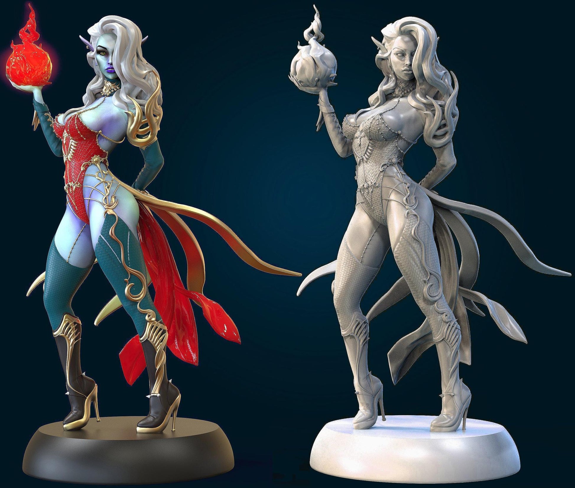 Dark Elf Wizard tabletop miniature by Tattles Told 3D, detailed TTRPG mini figure for fantasy gaming, holding a staff.
