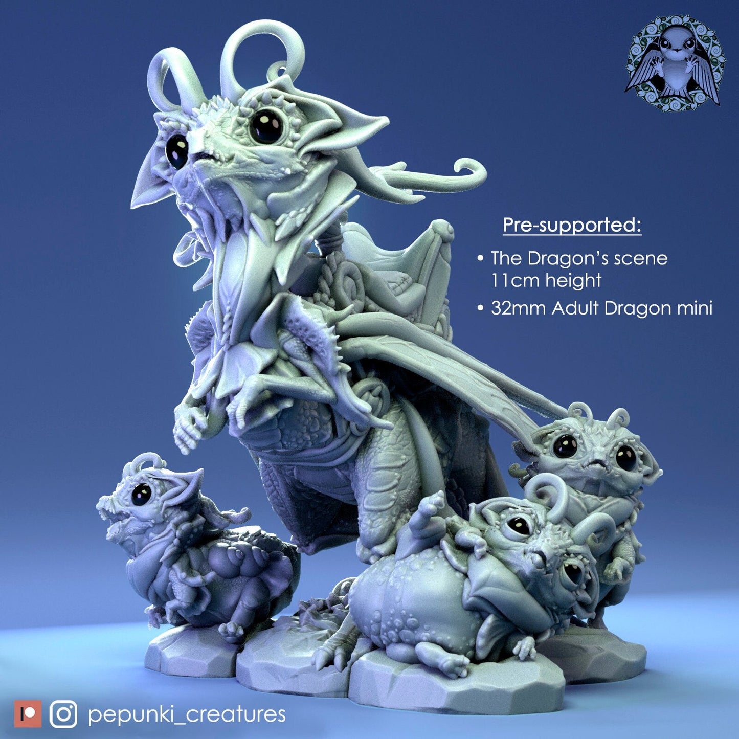 Fairy Dragon Family | Tabletop or Display Scale | D&D Humblewood TTRPG Miniature | Pepunki Creatures