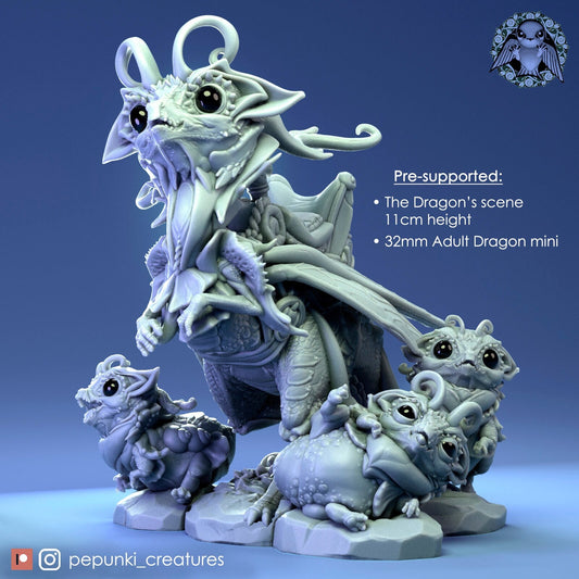 Fairy Dragon Family | Tabletop or Display Scale | D&D Humblewood TTRPG Miniature | Pepunki Creatures