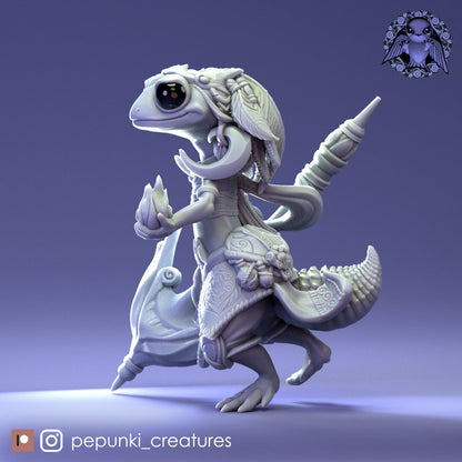 Gecko Mage | Tabletop or Display Scale | D&D Humblewood TTRPG Miniature | Pepunki Creatures