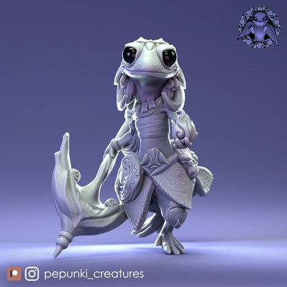 Gecko Mage | Tabletop or Display Scale | D&D Humblewood TTRPG Miniature | Pepunki Creatures